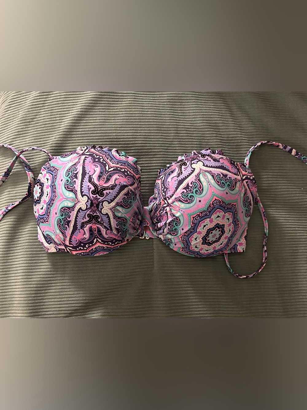 Victoria's Secret Purple Paisley Swim Top with Pink & Teal Accents